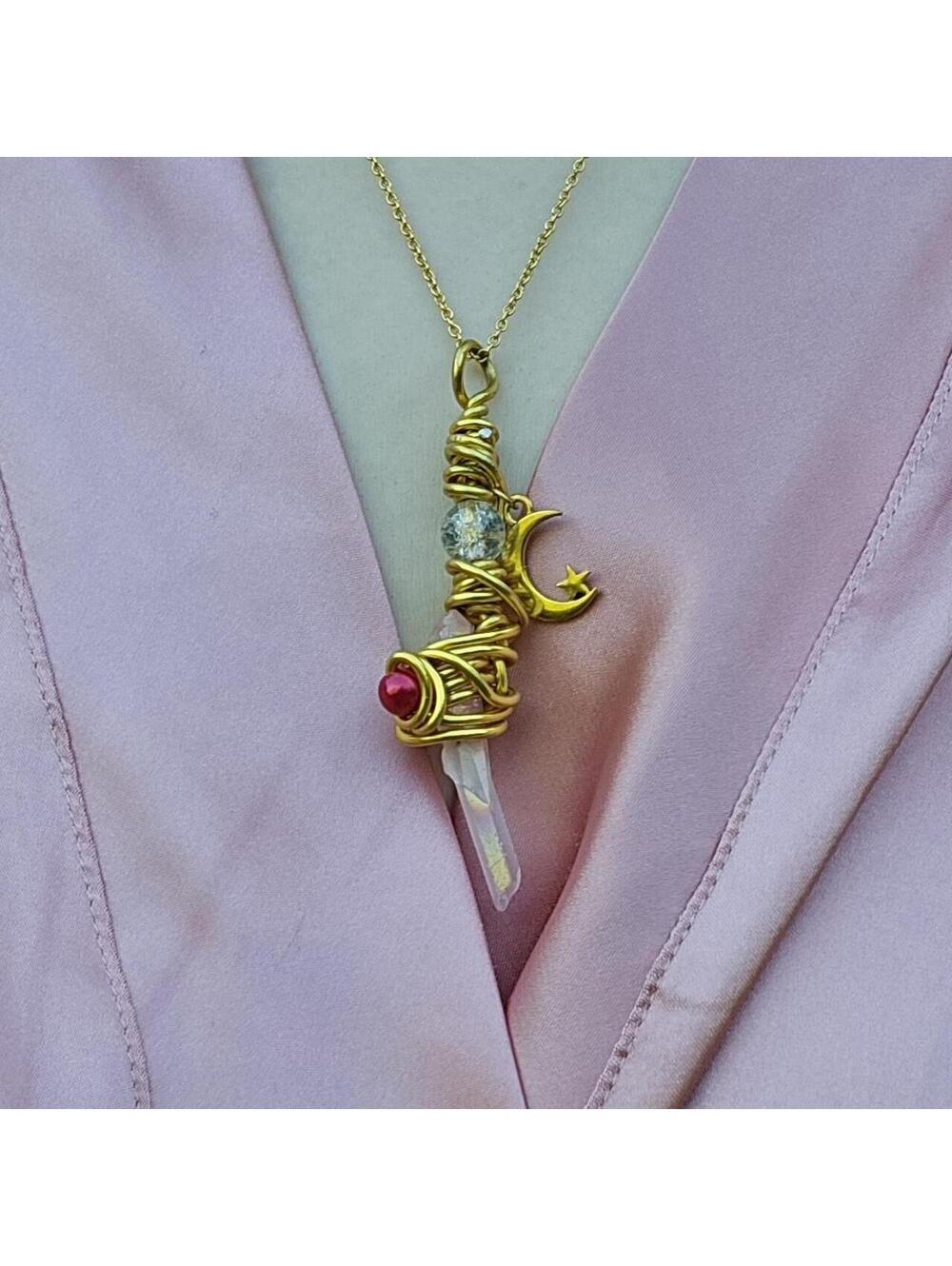 🎀 Sailor Moon Inspired Crystal Wrapped Wand Necklace ✨️